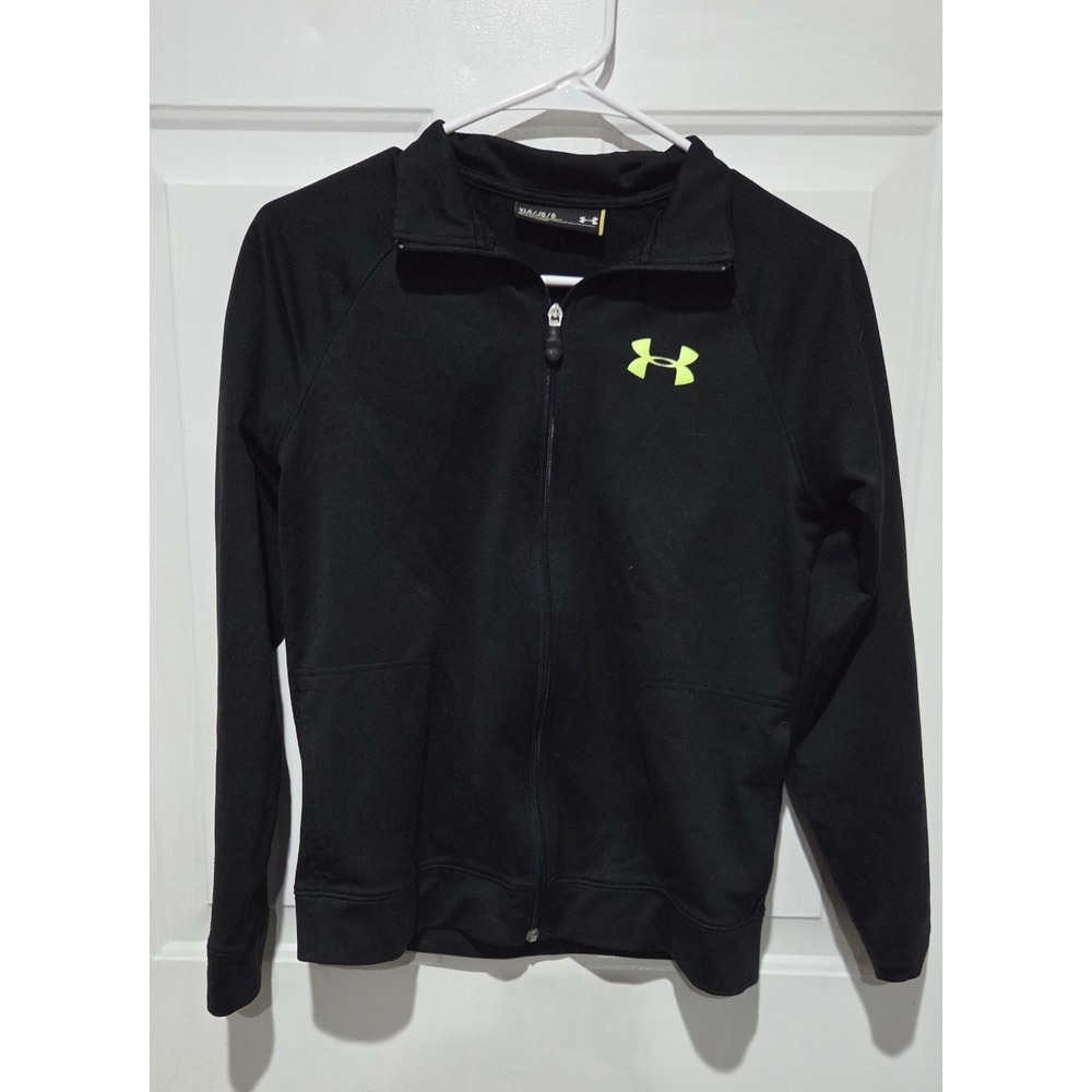 Under Armour Boys Black Full Zip Track Jacket Youth Large YLG Logo Mock Neck